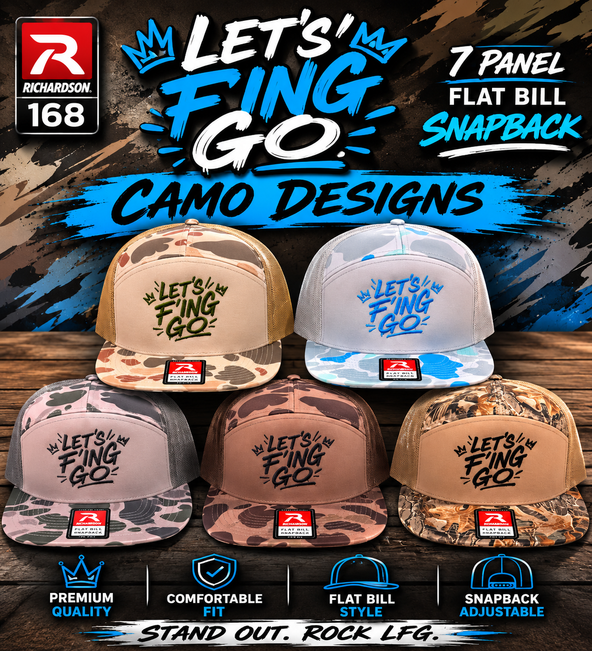 LFG- Richardson 168- 7 Panel Snapbacks- Camo Edition