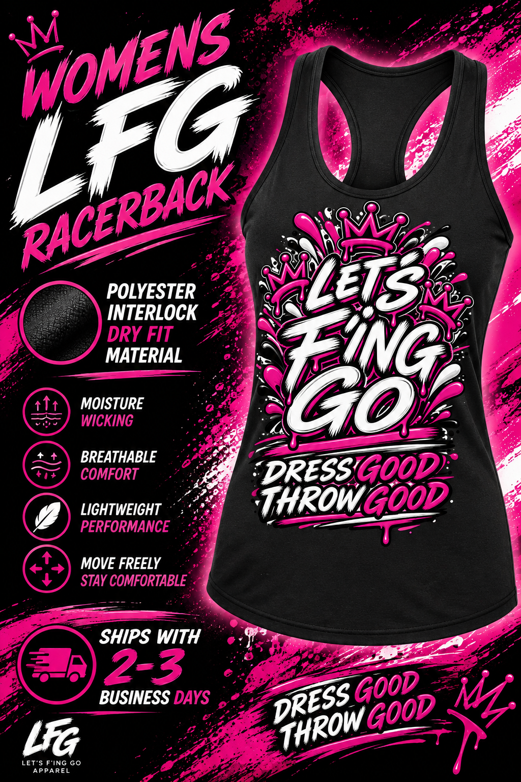 Women's LFG- Racerback Tank-Dry Fit--Dress Good/Throw Good