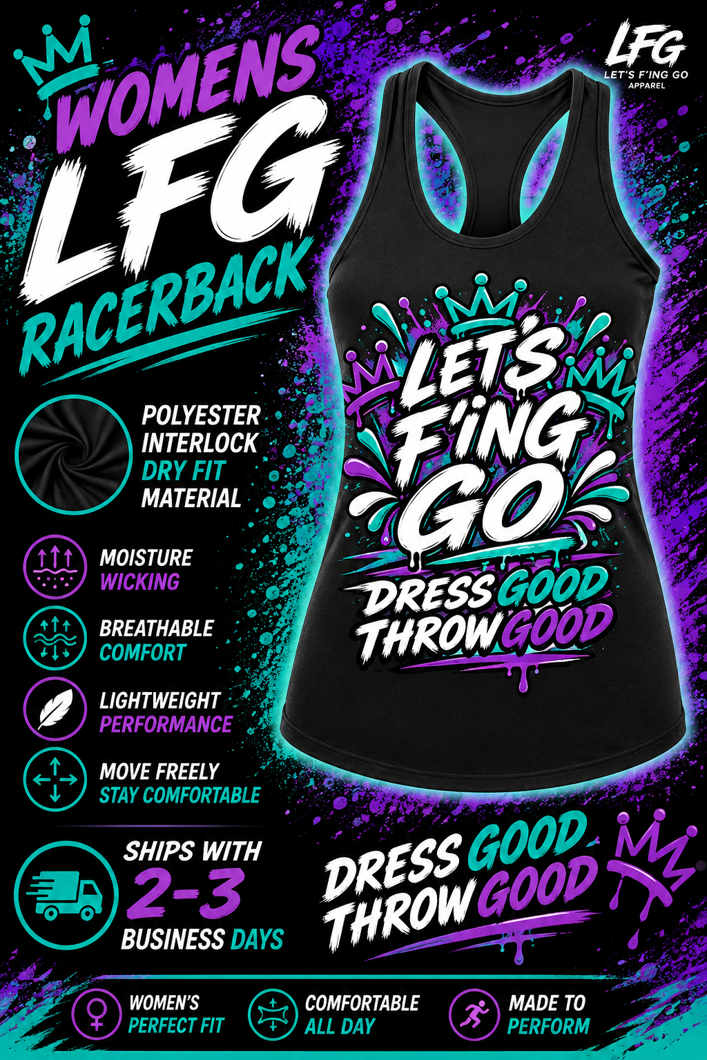 Women's LFG- Racerback Tank-Dry Fit--Dress Good/Throw Good